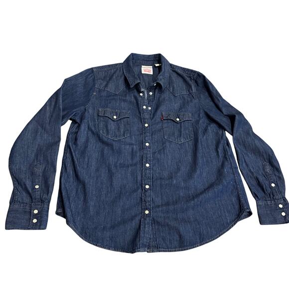 Levi's Denim Jean Shirt Jacket Western Pearl Snaps Womens XL Classic Fit Red Tab - Picture 1 of 5
